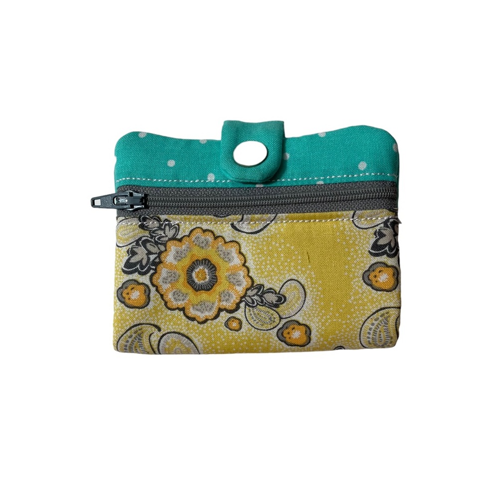 Small fabric floral handmade wallet zipped lined pocket snap closure